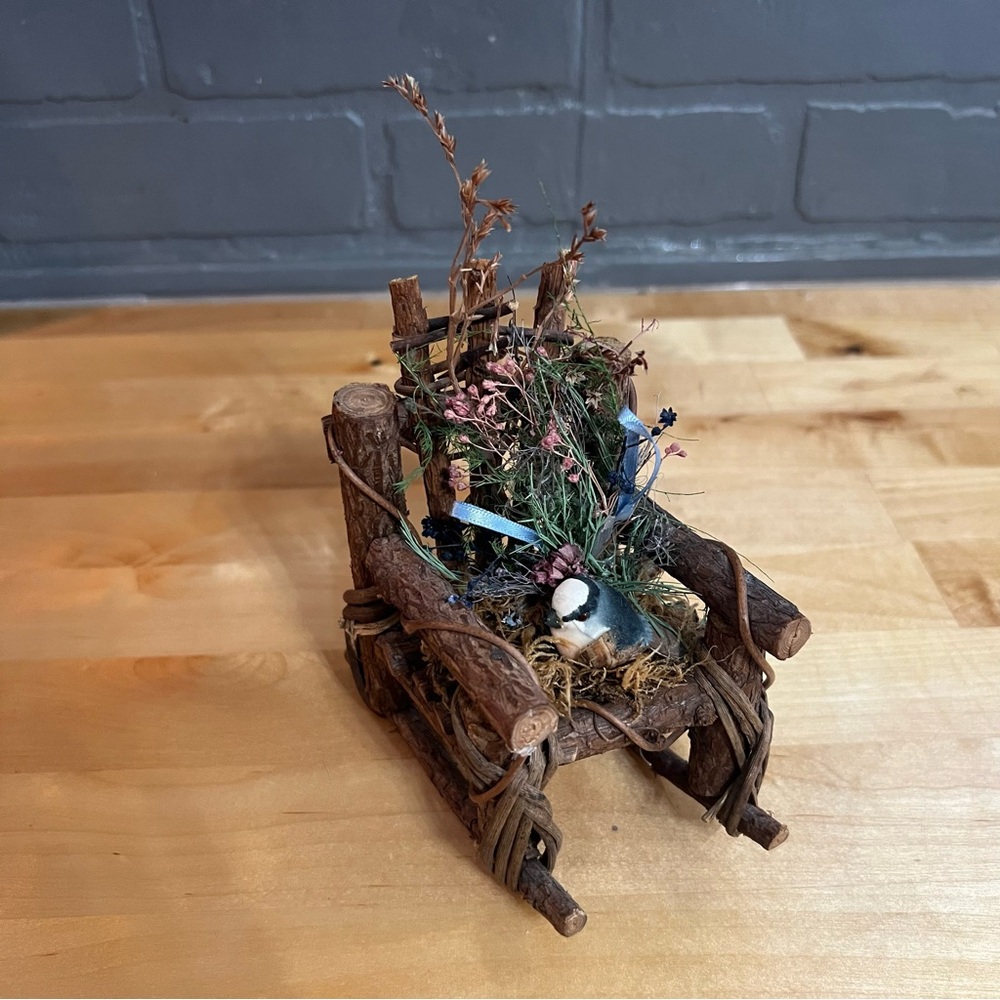Decorative Small Sparrow Nestled on Twig Rocking Chair About 5x7”